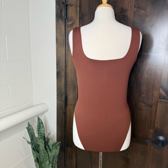 Chic Brown Bodysuit from A New Day women’s Size L square neck built in shelf bra - Picture 2 of 10